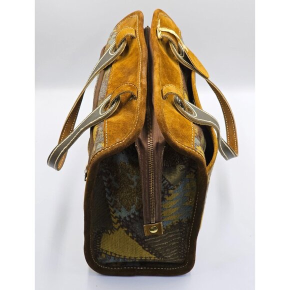 Vintage French Company Patchwork Suede Leather Travel Handbag Sz L 2710 - Picture 11 of 16